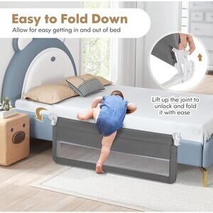 Bed Rails for Toddlers, 59‘’ Extra Long, Upgraded Swing down Bed Guard W/Safety